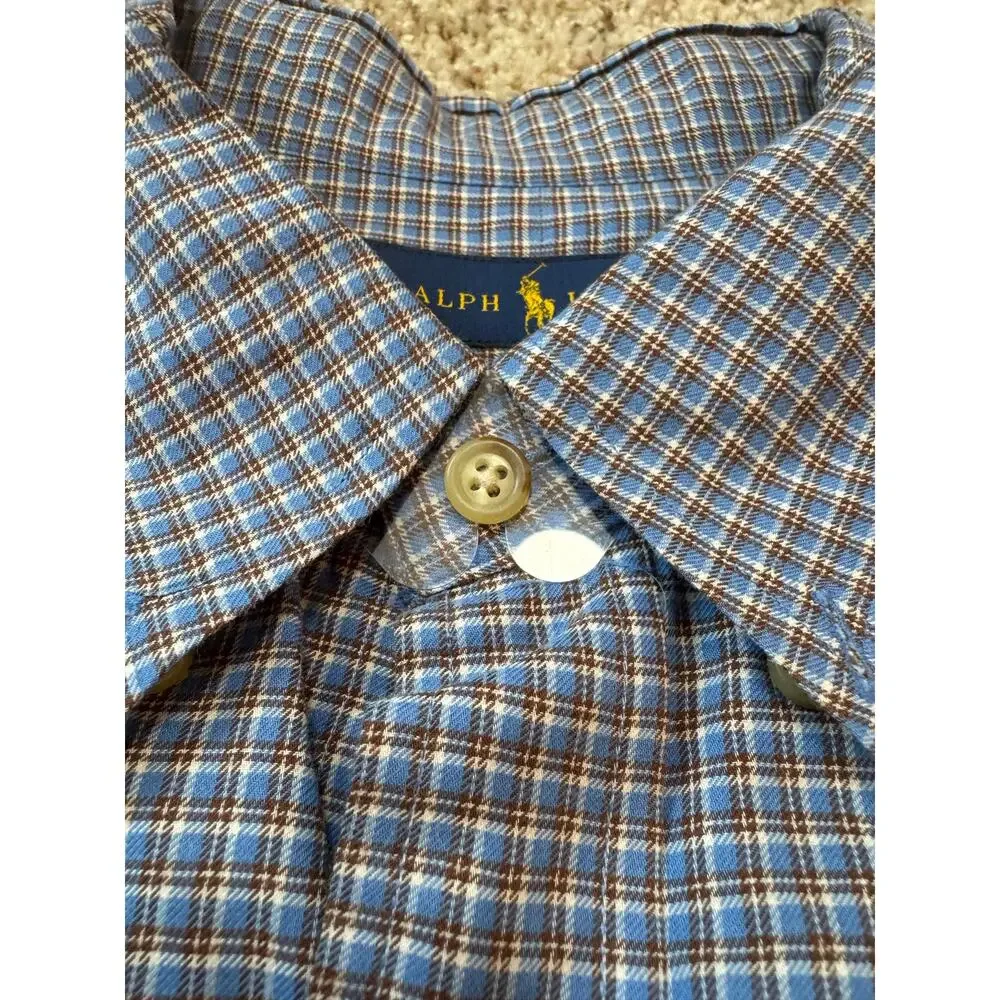 Polo Ralph Lauren Button Up Shirt Mens Large L Blue Plaid Check Cotton Pony